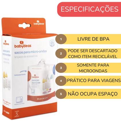 Imagem de Sacos Esterilizadores Limpeza Acessórios Bebê BABYDEAS Micro-ondas