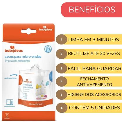 Imagem de Sacos Esterilizadores Limpeza Acessórios Bebê BABYDEAS Micro-ondas
