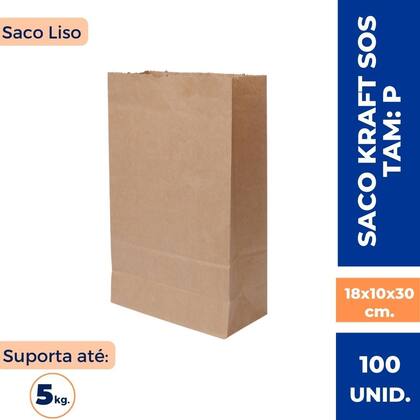Imagem de Sacos Kraft SOS P 5Kg (18x10x30cm.) P/ Delivery Hamburguer Lanches C/ 100 Un.