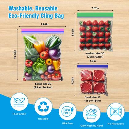 Imagem de Sacos para congelamento de armazenamento de alimentos NANSIKE, pacote com 100 unidades, reutilizáveis, 3 tamanhos