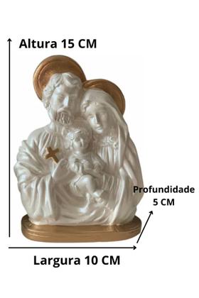 Imagem de Sagrada Família 15 Cm Altura Manto Cor Branco Pérola e Dourado Feito Gesso Estátua Presente Católico