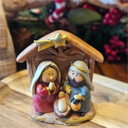 Imagem de Sagrada Família Presépio de Natal Rústico Em Resina 12cm