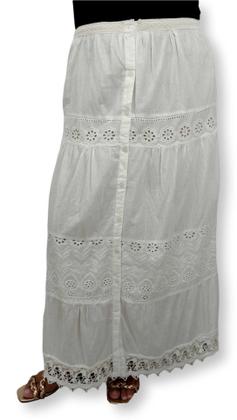 Imagem de Saia Branca Longa 100% Algodão Com Renda e Lesi de Botão