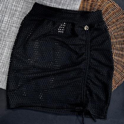 Imagem de Saia Colissê Preta com Drapeado - Gringa - Saída de Praia Tela Arrastão