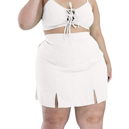 Imagem de Saia Curta Cintura Alta com Forro short em Diversas Cores e Estampas Modernas Tecido Plano duna e viscolinho G GG - 46