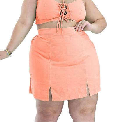 Imagem de Saia Curta Cintura Alta com Forro short em Diversas Cores e Estampas Modernas Tecido Plano duna e viscolinho G GG - 46