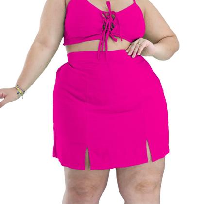 Imagem de Saia Curta Cintura Alta com Forro short em Diversas Cores e Estampas Modernas Tecido Plano duna e viscolinho G GG - 46