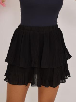 Imagem de Saia Curta Feminina Plissada com Elástico Caimento Rodadinho Forro e Cintura Alta