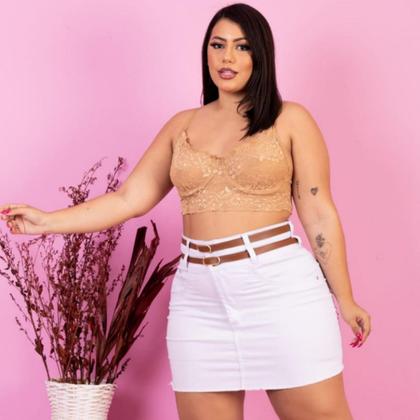 Imagem de Saia Curta Plus Size Branca Feminina Cintura Alta Com Cinto