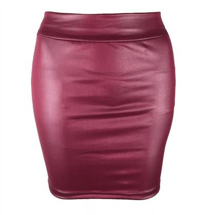 Imagem de Saia Curta Slim De Couro Matte Vermelho Vinho Para Mulheres, Estilo Coreano Para Noite E Streetwear