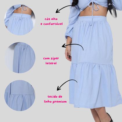 Imagem de Saia de Linho Moda Feminina com Zíper e Cós Alto