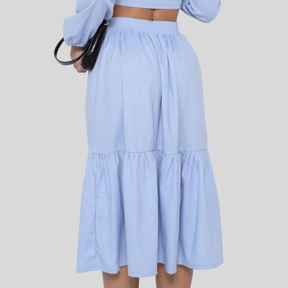 Imagem de Saia de Linho Moda Feminina com Zíper e Cós Alto