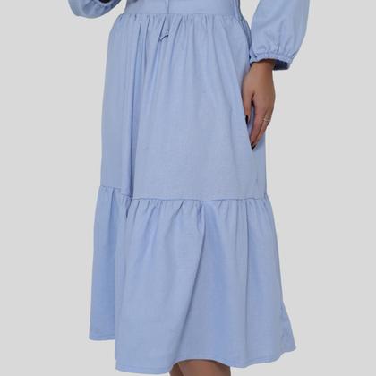 Imagem de Saia de Linho Moda Feminina com Zíper e Cós Alto