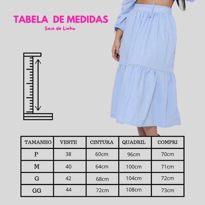 Imagem de Saia de Linho Moda Feminina com Zíper e Cós Alto