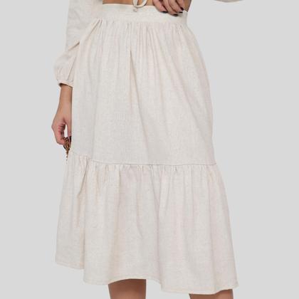 Imagem de Saia de Linho Moda Feminina com Zíper e Cós Alto