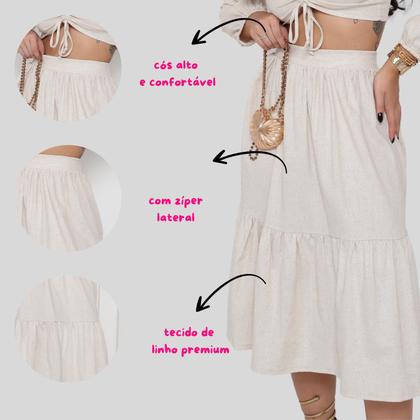 Imagem de Saia de Linho Moda Feminina com Zíper e Cós Alto