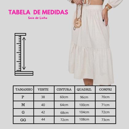 Imagem de Saia de Linho Moda Feminina com Zíper e Cós Alto