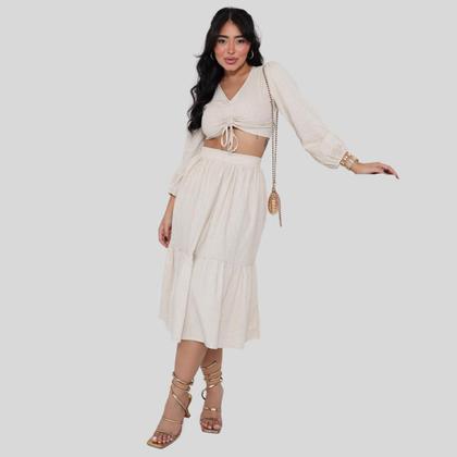 Imagem de Saia de Linho Moda Feminina com Zíper e Cós Alto