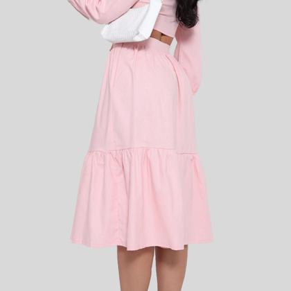 Imagem de Saia de Linho Moda Feminina com Zíper e Cós Alto