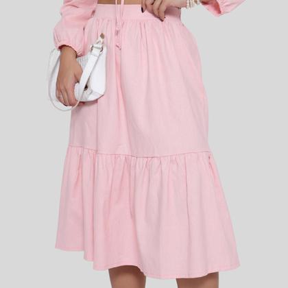 Imagem de Saia de Linho Moda Feminina com Zíper e Cós Alto