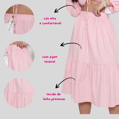 Imagem de Saia de Linho Moda Feminina com Zíper e Cós Alto