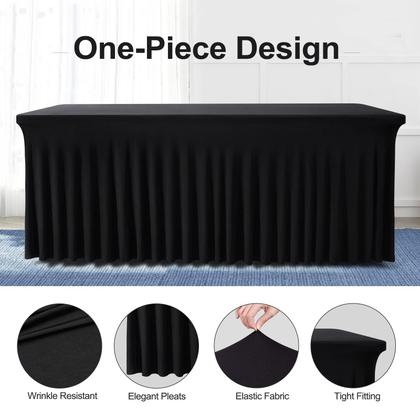 Imagem de Saia de mesa BDDC para mesas retangulares de 6 pés, preta, peça única