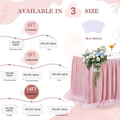 Imagem de Saia de mesa QueenDream Dusty Rose Tulle de 14 pés com luz LED