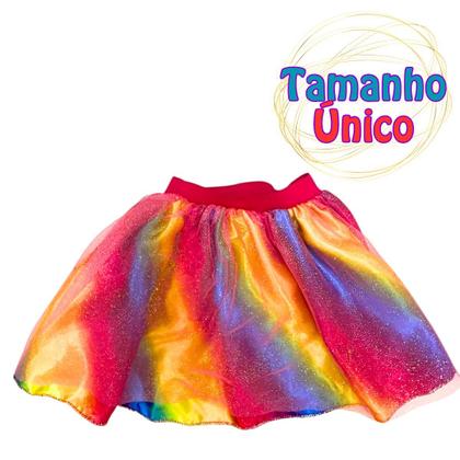 Imagem de Saia De Tutu Arco-Íris Infantil Menina Colorida Glitter Feita Em Poliéster Carnaval Toymaster