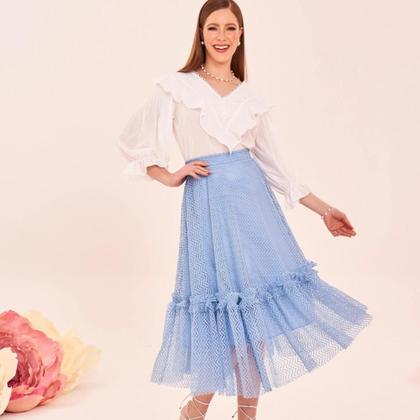 Imagem de Saia em tela croche modelagem evase midi fascinius