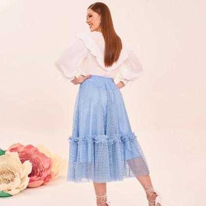 Imagem de Saia em tela croche modelagem evase midi fascinius