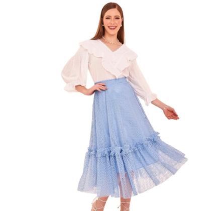 Imagem de Saia em tela croche modelagem evase midi fascinius
