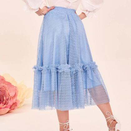 Imagem de Saia em tela croche modelagem evase midi fascinius