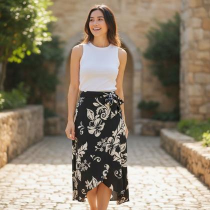 Imagem de Saia Envelope Elegance Estampada  Leveza, Charme e Sofisticação Preto