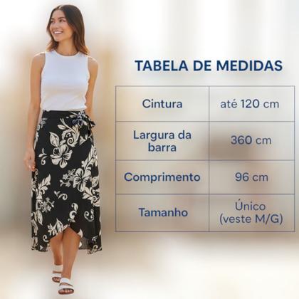 Imagem de Saia Envelope Elegance Estampada  Leveza, Charme e Sofisticação Preto