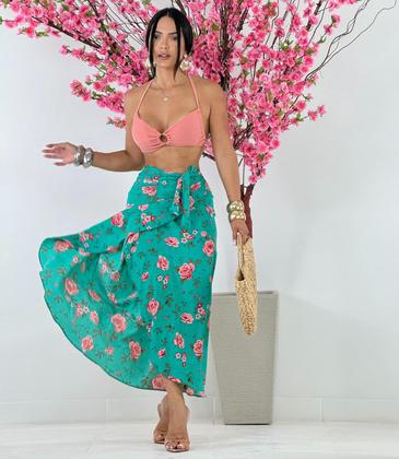 Imagem de Saia Envelope Estampada Feminino Forrada Zig Zag Transpassada Poa Pareo Geometrica 2622