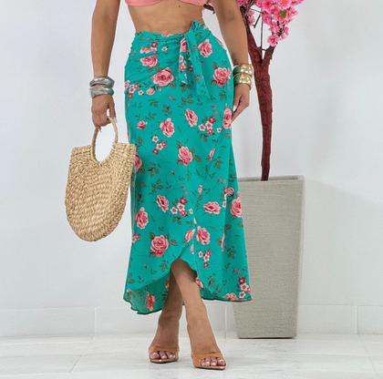 Imagem de Saia Envelope Estampada Feminino Forrada Zig Zag Transpassada Poa Pareo Geometrica 2622