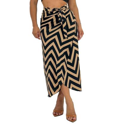 Imagem de Saia Envelope Estampada Feminino Forrada Zig Zag Transpassada Poa Pareo Geometrica 2622