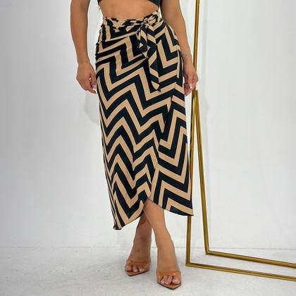 Imagem de Saia Envelope Estampada Feminino Forrada Zig Zag Transpassada Poa Pareo Geometrica 2622