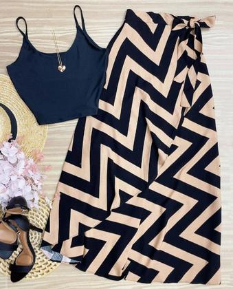 Imagem de Saia Envelope Estampada Feminino Forrada Zig Zag Transpassada Poa Pareo Geometrica 2622