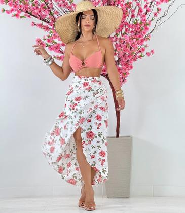 Imagem de Saia Envelope Estampada Feminino Forrada Zig Zag Transpassada Poa Pareo Geometrica 2622