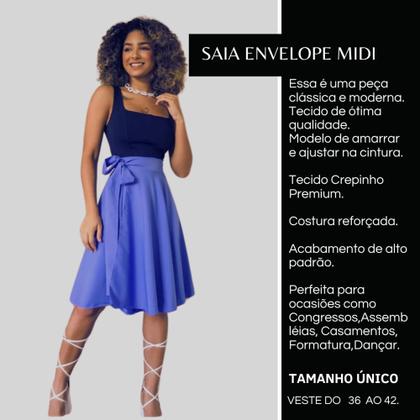Imagem de Saia Envelope Midi Godê Cintura Alta Transpassada Com Forro