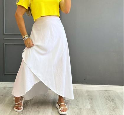 Imagem de Saia Envelope Midi Mullet Longa Multiformas Blogueira Moda Tendência Versátil Feminina