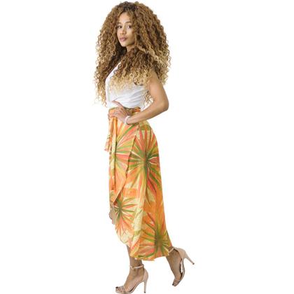 Imagem de Saia Envelope Transpassada Longa Fenda Midi Estampada Plus