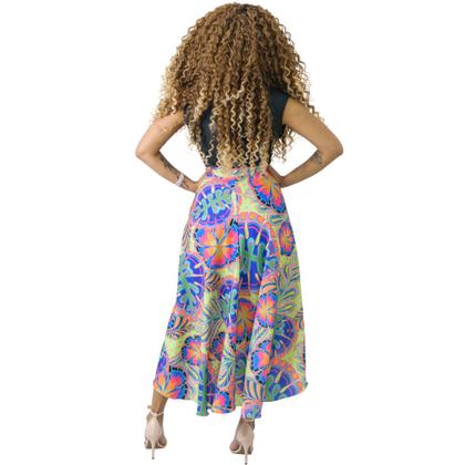 Imagem de Saia Envelope Transpassada Longa Fenda Midi Estampada Plus