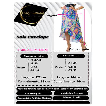 Imagem de Saia Envelope Transpassada Longa Fenda Midi Estampada Plus