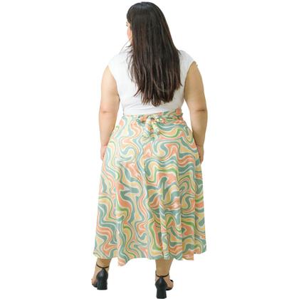 Imagem de Saia Envelope Transpassada Longa Fenda Midi Estampada Plus