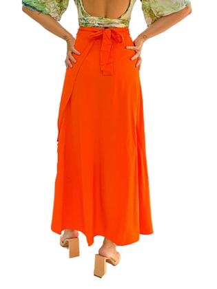 Imagem de saia feminina longa envelope de viscolinho com forro com fenda lateral 