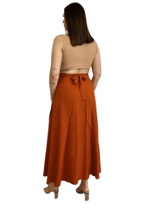 Imagem de saia feminina longa envelope de viscolinho com forro com fenda lateral 