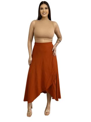 Imagem de saia feminina longa envelope de viscolinho com forro com fenda lateral 