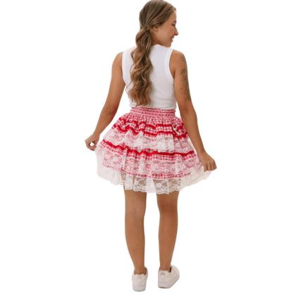 Imagem de Saia Festa Junina Adulta Xadrez Vermelha Rendada Com Corações